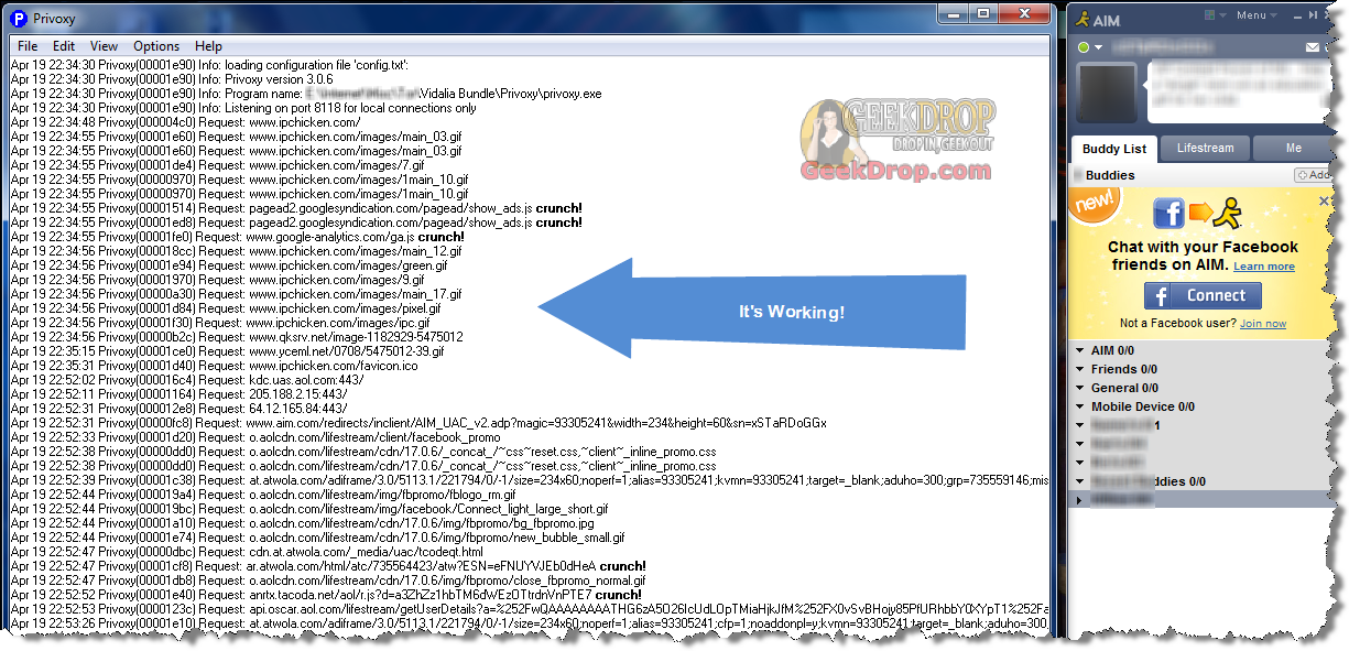 aol instant messenger with TOR and privoxy