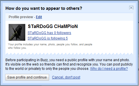Google Buzz - Create a profile