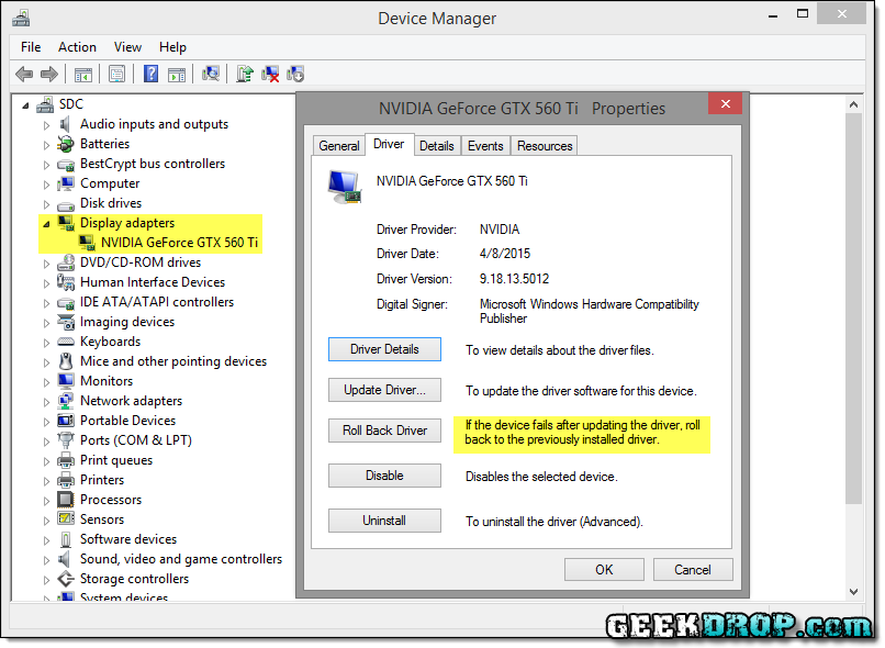 How to roll back drivers on windows