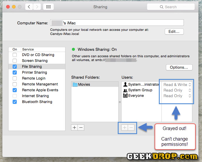 Can't change permissions on MAC, they're grayed out!
