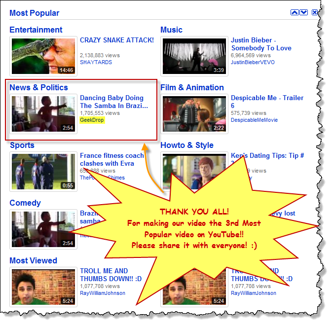 Dancing baby from brazil doing Samba Youtube viral video most popular