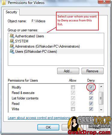 deny access password protecting windows folders win7 vista free