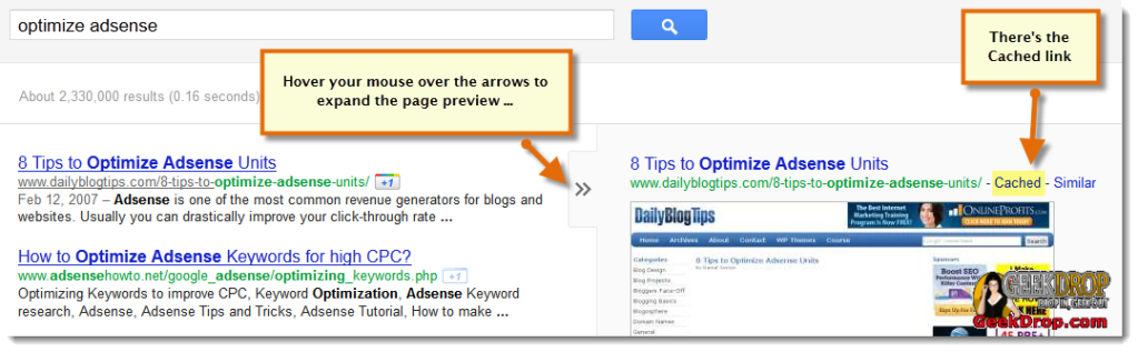 Google Cached links new location
