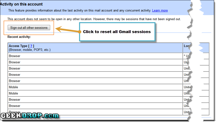 Reset Gmail Sessions