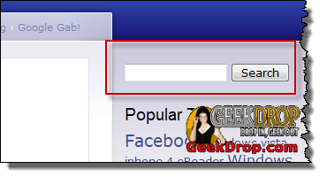 geekdrop search box at the top right of the site