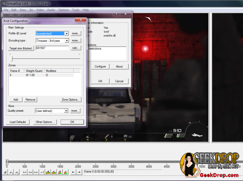 Screen 5 of compressing FRAPPED game videos