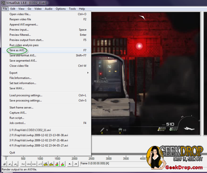 Screenshot 6 showing how to compress in-game created videos made with FRAPS